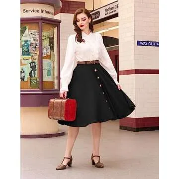 Chic Plus Size Midi Skirt for Women, Retro Style