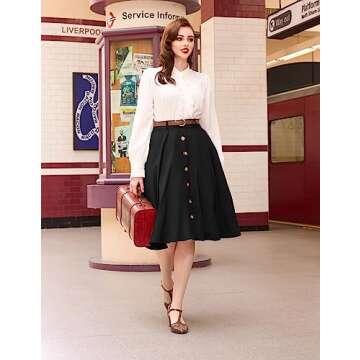 Chic Plus Size Midi Skirt for Women, Retro Style