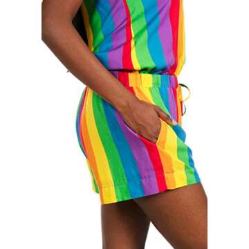 Tipsy Elves Multicolor Women's Cut Allover Rainbow Striped Romper for Pride Festivals and Summer Size Medium