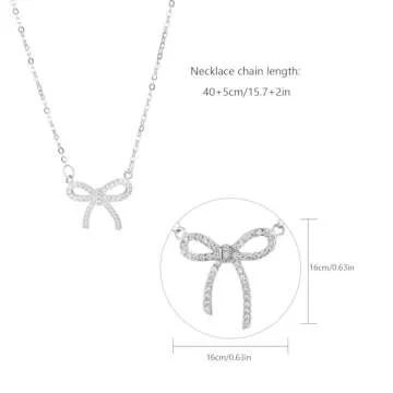 LIYAPEI Silver Rhinestone Bow Necklace for Women, Tiny Dainty Silver Plated Bowknot Pendant Choker Necklace Makes A Cute Bow Jewelry Gift for Women Girls