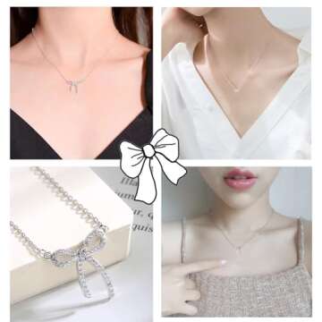 LIYAPEI Silver Rhinestone Bow Necklace for Women, Tiny Dainty Silver Plated Bowknot Pendant Choker Necklace Makes A Cute Bow Jewelry Gift for Women Girls