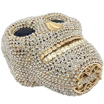 Stunning Boutique De FGG Skull Crystal Clutch Purse