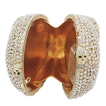 Boutique De FGG Gold Skull Crystal Clutch Purse Women Rhinestone Evening Handbags Party Prom Halloween Clutch Bag, Mini