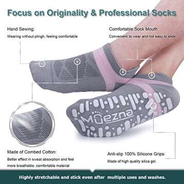 Muezna Non Slip Yoga Socks for Women, Anti-Skid Pilates, Barre, Hospital Socks with Grips, Size 5-10