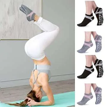 Muezna Non Slip Yoga Socks for Women, Anti-Skid Pilates, Barre, Hospital Socks with Grips, Size 5-10