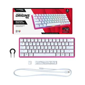 HyperX Alloy Origins 60 - Mechanical Gaming Keyboard - Ultra Compact 60% Form Factor - Linear Red Switch - Double Shot PBT Keycaps - RGB LED Backlit - NGENUITY Software Compatible - Pink
