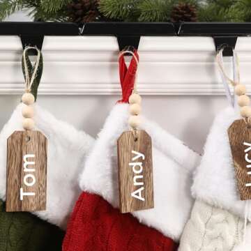 12PCS Christmas Stocking Wooden Tags for Holiday Cheer