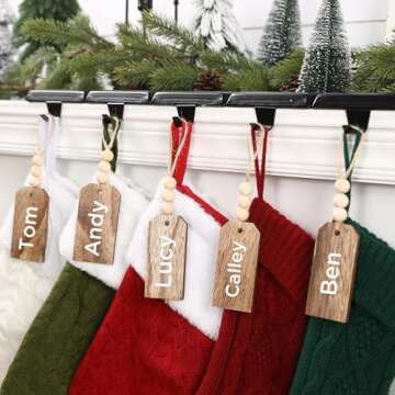 12PCS Christmas Stocking Wooden Tags for Holiday Cheer