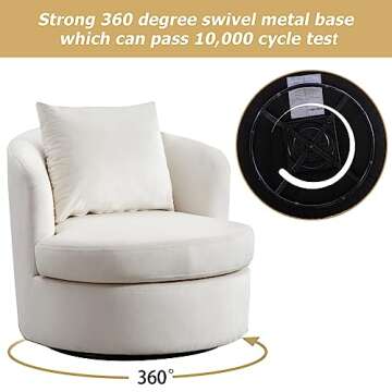 INZOY Swivel Barrel Chair with Cloth Fabric, Swivel Accent Chair Sherpa Chair with Plump Pillow, Comfy Round Accent Chair for Living Room, Swivel Round Chair with Detachable Cushion, White