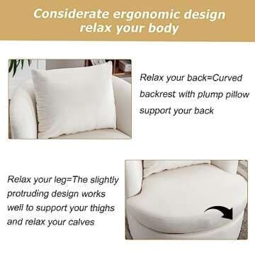 INZOY Swivel Barrel Chair with Cloth Fabric, Swivel Accent Chair Sherpa Chair with Plump Pillow, Comfy Round Accent Chair for Living Room, Swivel Round Chair with Detachable Cushion, White