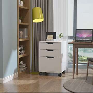 QDSSDECO 3 Drawer Mobile File Cabinet, Rolling Vertical Filing Cabinet fits A4, Legal Paper and Letter Paper for Home Office, White