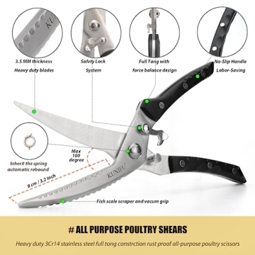 KUNIFU Poultry Shears Heavy Duty Kitchen Scissors for Easy Cutting