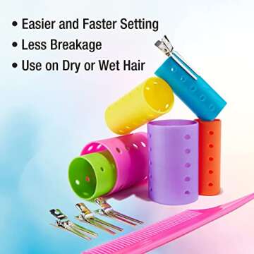 Conair Magnetic Hair Rollers, Curlers in Assorted Sizes and Colors, Rollers Curler Set with Comb Clips Included, 75-Piece
