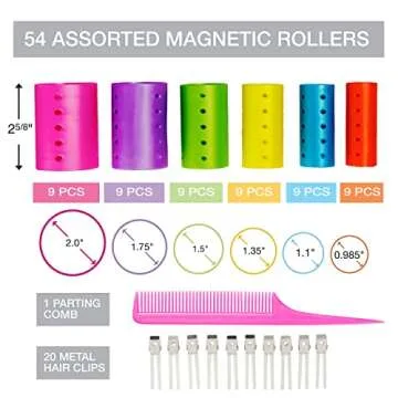 Conair Magnetic Hair Rollers, Curlers in Assorted Sizes and Colors, Rollers Curler Set with Comb Clips Included, 75-Piece