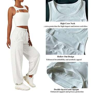 HerGymClothing Women's Longline Sports Bra Hollow Out Padded Wirefree Yoga Crop Tank with Built in Bra High Support (White, XS)