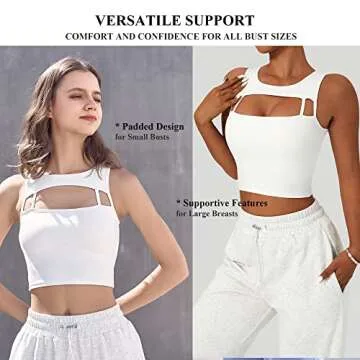 HerGymClothing Women's Longline Sports Bra Hollow Out Padded Wirefree Yoga Crop Tank with Built in Bra High Support (White, XS)