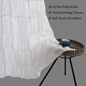 WestWeir Ruffle Shower Curtain,84-inches Extra Long,White Ruffled Bath Curtains for Bathroom,Fabric ...