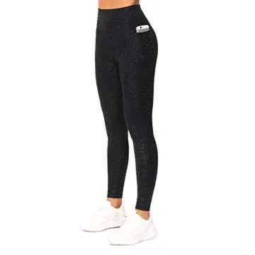 THE GYM PEOPLE Tummy Control Workout Leggings with Pockets High Waist Athletic Yoga Pants for Women Running, Fitness Silver/Black