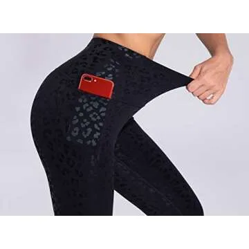 THE GYM PEOPLE Tummy Control Workout Leggings with Pockets High Waist Athletic Yoga Pants for Women Running, Fitness Silver/Black