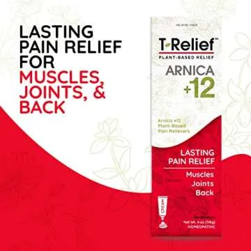 T-Relief Arnica +12 Cream Natural Actives for Back Pain Joint Soreness Muscle Aches & Stiffness, Whole Body Fast Acting Relief for Women & Men - 4 oz
