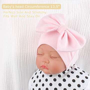 Newborn Baby Girl Hat Cotton Baby Bow Beanie Preemie Hats Spring Infant Hats for Girls 0-12 Months (White+Pink, Preemie)