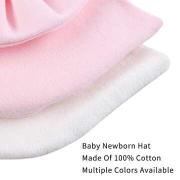Newborn Baby Girl Hat Cotton Baby Bow Beanie Preemie Hats Spring Infant Hats for Girls 0-12 Months (White+Pink, Preemie)