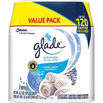 Glade Automatic Spray Air Freshener Refill, Scented Air Freshener for Home and Bathroom, Clean Linen, 6.2 Oz, 2 Count