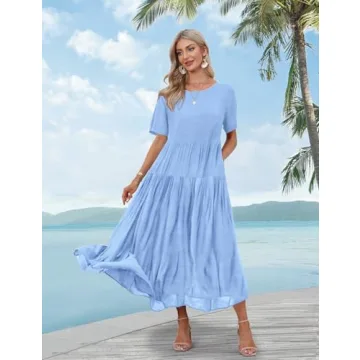 YESNO Women Floral Dress - Casual Summer Maxi with Pockets