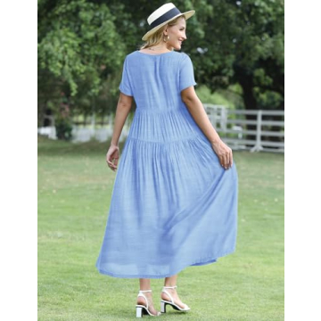 YESNO Women Floral Dress - Casual Summer Maxi with Pockets