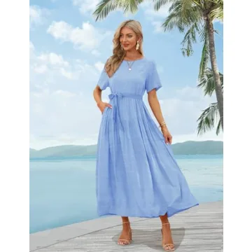 YESNO Women Floral Dress - Casual Summer Maxi with Pockets