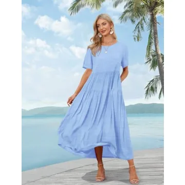 YESNO Women Floral Dress - Casual Summer Maxi with Pockets