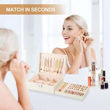 Jewelry Box Organizer for Women Girls 2 Layer Leather Travel Jewelry Storage Case with Lock and Remo...