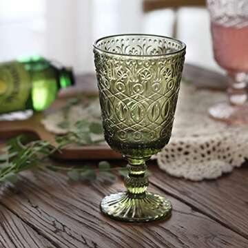 Taganov Green Drinking Glasses set of 6 Red Wine Goblets 10 OZ Colored Water Beverage Cup Vintage Gl...