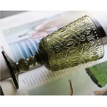 Taganov Green Drinking Glasses set of 6 Red Wine Goblets 10 OZ Colored Water Beverage Cup Vintage Glassware for Wedding Party Holidays Anniversary