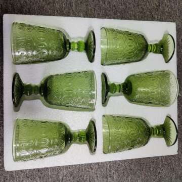 Taganov Green Drinking Glasses set of 6 Red Wine Goblets 10 OZ Colored Water Beverage Cup Vintage Glassware for Wedding Party Holidays Anniversary
