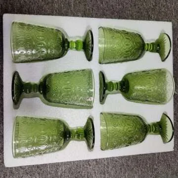 Taganov Green Drinking Glasses set of 6 Red Wine Goblets 10 OZ Colored Water Beverage Cup Vintage Glassware for Wedding Party Holidays Anniversary