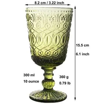 Taganov Green Drinking Glasses set of 6 Red Wine Goblets 10 OZ Colored Water Beverage Cup Vintage Glassware for Wedding Party Holidays Anniversary