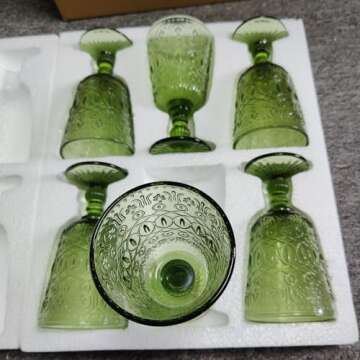 Taganov Green Drinking Glasses set of 6 Red Wine Goblets 10 OZ Colored Water Beverage Cup Vintage Glassware for Wedding Party Holidays Anniversary