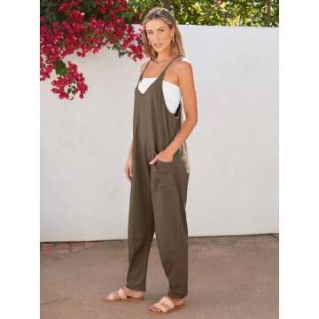 EFAN Jumpsuits for Women Casual Loose Fit Overalls Black Summer Rompers Maternity Trendy Clothes Onesie Jumpers KhakiBrown S