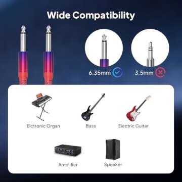 Elebase 1/4 inch TS Guitar Cable 3M/10FT 2Pack,Stylish Straight 6.35mm Instrument Cord,Quarter inch Male to Male Audio Line for Electric Guitar,Bass,Keyboard,Amplifiers,Speakers,Pedals
