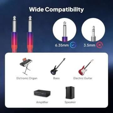 Elebase 1/4 inch TS Guitar Cable 3M/10FT 2Pack,Stylish Straight 6.35mm Instrument Cord,Quarter inch Male to Male Audio Line for Electric Guitar,Bass,Keyboard,Amplifiers,Speakers,Pedals