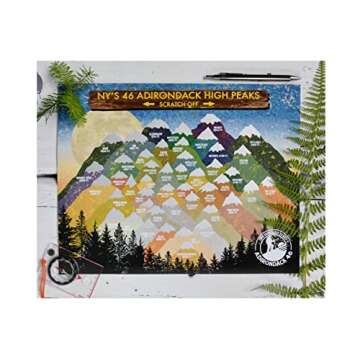 NY'S CENTENNIAL 46 ADK High Peaks 11x14" Scratch Off Hiking Supplies and Accessories Made in the USA