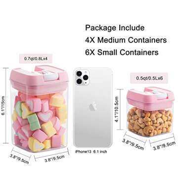 Rubtlamp Pink Airtight Food Storage Container with Easy Lock Lids,10Pcs Kitchen Pantry Organization for Cereal Dry Food Flour Sugar Pasta Containers for Pantry,Includes 10Labels & 1Pen