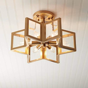 Possini Euro Design Casa Star Modern Ceiling Light Semi-Flush Mount Fixture Warm Antique Brass 16" W...