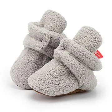 HsdsBebe Unisex Newborn Baby Cotton Booties Non-Slip Sole for Toddler Boys Girls Infant Winter Warm Fleece Cozy Socks Shoes(12-18 months)