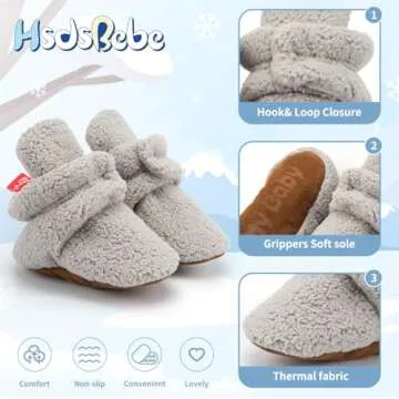 HsdsBebe Unisex Newborn Baby Cotton Booties Non-Slip Sole for Toddler Boys Girls Infant Winter Warm Fleece Cozy Socks Shoes(12-18 months)