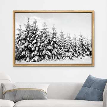 wall26 Framed Canvas Print Wall Art Snow Covered Trees in The Winter Forest Floral Nature Photograph...