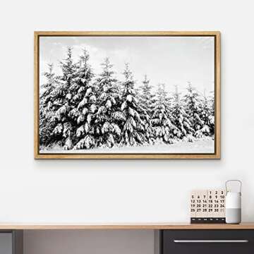 wall26 Framed Canvas Print Wall Art Snow Covered Trees in The Winter Forest Floral Nature Photography Realism Expressive Dark Black and White for Living Room, Bedroom, Office - 16"x24" Natural
