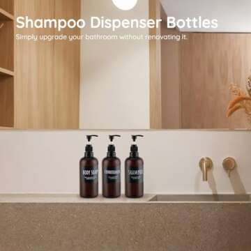 Shampoo Bottle Refillable, Segbeauty 3pcs 16.9oz Shampoo Dispenser with Waterproof Labels, 500ml Emp...