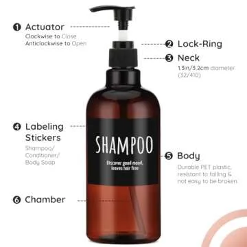 Shampoo Bottle Refillable, Segbeauty 3pcs 16.9oz Shampoo Dispenser with Waterproof Labels, 500ml Empty Pump Bottles for Body Soap Conditioner Shower Gel Lotion Hotel, Brown Plastic Press Dispenser
